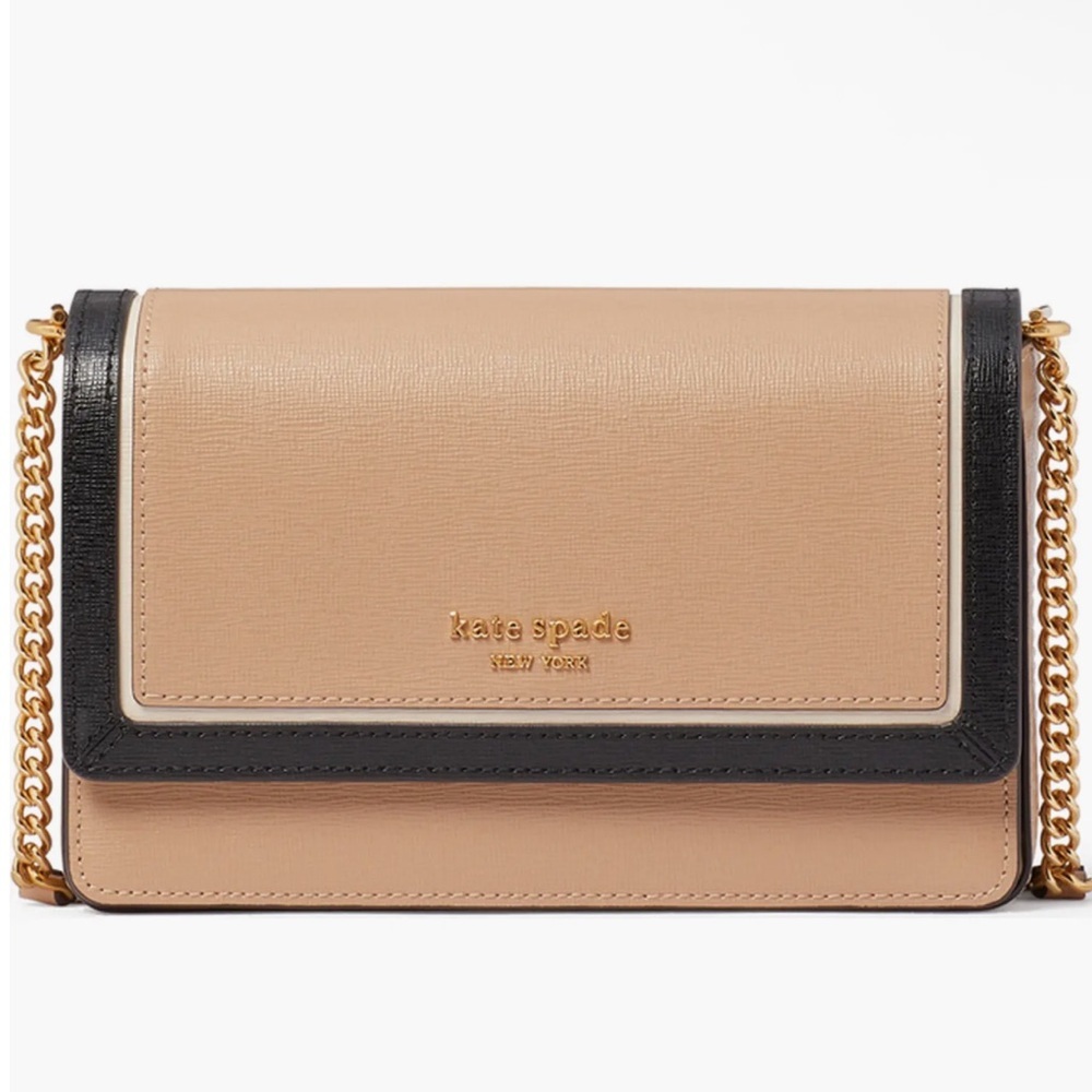 kate spade Beige and Black Leather Crossbody Bag with Gold Chain